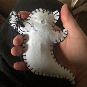 Hand Stitched Made With Love Summerween Felt Ghost with Spider Friend attached